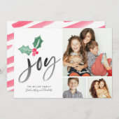 Joy Brush Script Holiday | Kerstmis 3-fotokaart (Voorkant / Achterkant)