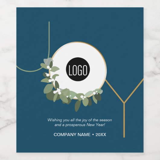 Joy Business Logo Prettige Feestdagen Blauw Wijn Etiket (Enkel label)
