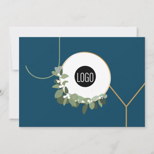 Joy Business Logo Prettige feestdagen Blue Custom Feestdagenkaart (Voorkant)