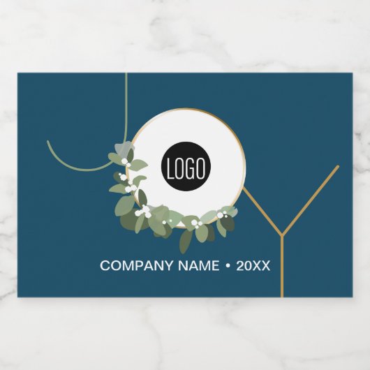 Joy Business Prettige feestdagen Blue Sparkling Wijnetiket (Enkel label)