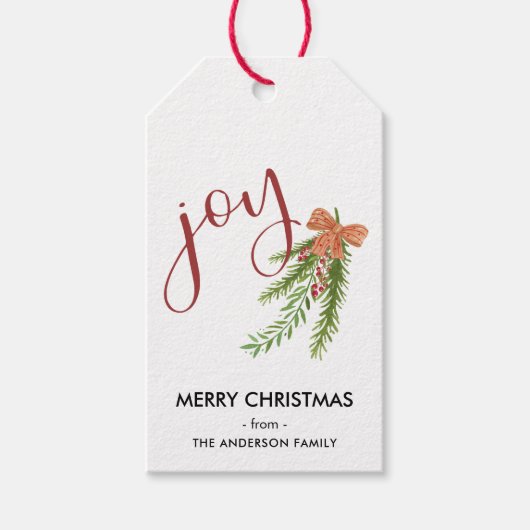 Joy Calligrafie I Waterverf Kerstmis Groenen Cadeaulabel (Voorkant)
