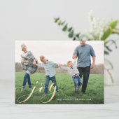 Joy Calligraphy Faux Folie Foto Feestdagenkaart (Staand voorkant)