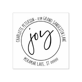 Joy Calligraphy Round Moderne Return Address Rubberstempel