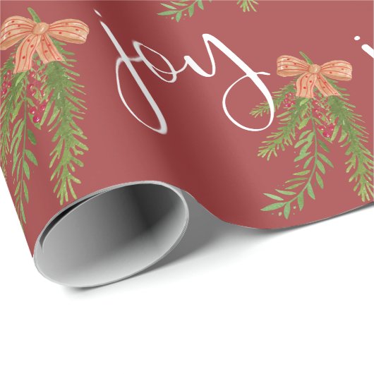 Joy Calligraphy Waterverf kerstgroen Cadeaupapier (Rol Hoek)