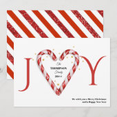 Joy Candy Cane Hart & Sterren Minimalistische Kers Feestdagenkaart (Voorkant / Achterkant)