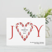 Joy Candy Cane Hart & Sterren Minimalistische Kers Feestdagenkaart (Staand voorkant)