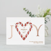 Joy Candy Cane Hart & Sterren Minimalistische Kers Folie Feestdagenkaart (Staand Voorkant)