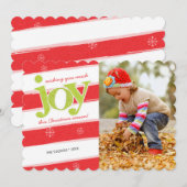 JOY Candy Cane Stripes kerstfoto Red Green Kaart (Voorkant / Achterkant)