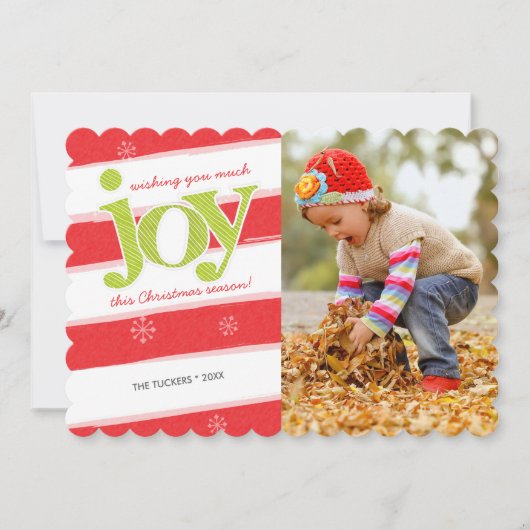 JOY Candy Cane Stripes kerstfoto Red Green Kaart (Voorkant)