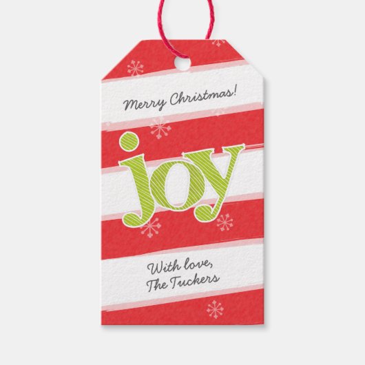 JOY Candy Cane Stripes met kerstrood groen Cadeaulabel (Voorkant)