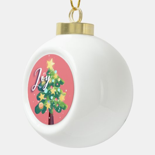 Joy Caption Carton kerstboom Roze sieroog Keramische Bal Ornament (Rechts)
