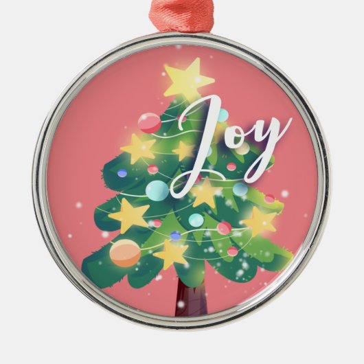 Joy Carton kerstboom Roze metalen Ornament (Voorkant)