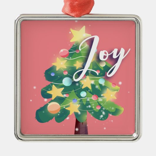 Joy Carton kerstboom Roze metalen Ornament (Voorkant)