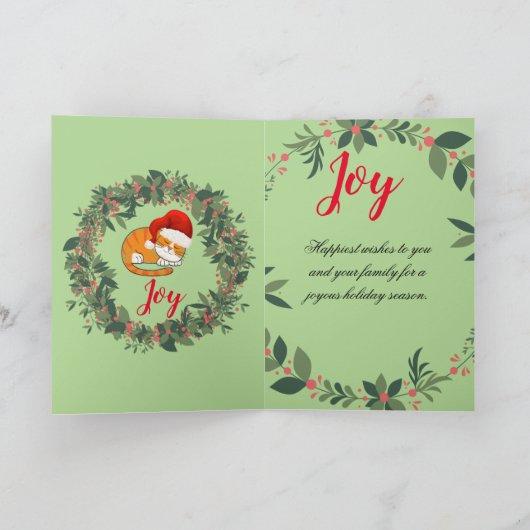 Joy Cat Feestdagen met roze rood Kaart (Binnen)