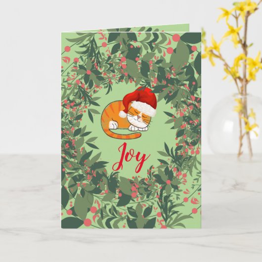 Joy Cat Feestdagen met roze rood Kaart (Gele Bloem)