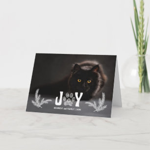 Joy Cat Paw Print en Pines Horz Foto Feestdagen Kaart