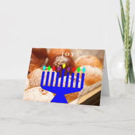"Joy" Chanoeka donuts en menora vakantie kaart