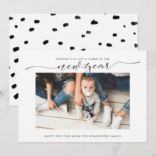 Joy & Cheer New Year Holiday Card Feestdagenkaart (Voorkant / Achterkant)