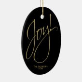 Joy! Chic Minimal Black & Gold kerstfoto Keramisch Ornament (Rechts)