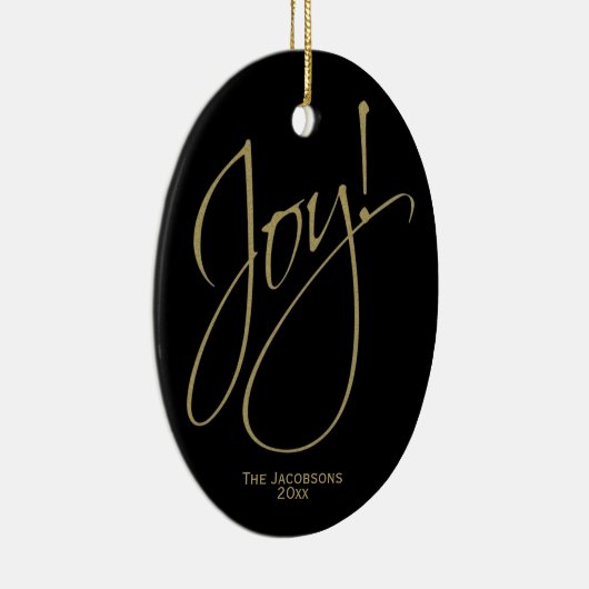 Joy! Chic Minimal Black & Gold kerstfoto Keramisch Ornament (Rechts)