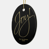 Joy! Chic Minimal Black & Gold kerstfoto Keramisch Ornament (Links)