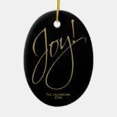 Joy! Chic Minimal Black & Gold kerstfoto Keramisch Ornament (Voorkant)