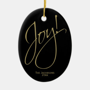 Joy! Chic Minimal Black & Gold kerstfoto Keramisch Ornament