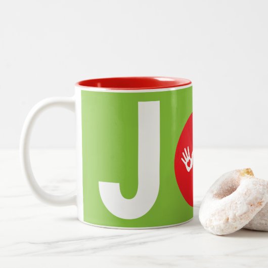 JOY Chiropractic Ornament Design Tweekleurige Koffiemok (Met donut)