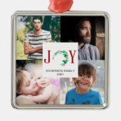 Joy Christmas 4 Fotocollage Familie Afbeeldingen Metalen Ornament (Voorkant)