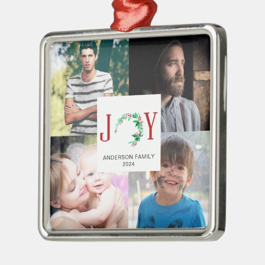 Joy Christmas 4 Fotocollage Familie Afbeeldingen Metalen Ornament (Links)