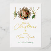 JOY Christmas Baby Foto Tropisch Alfabet Folie Feestdagenkaart (Voorkant)