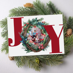 Joy Christmas Botanical Wreath Lijst Foto Feestdagenkaart