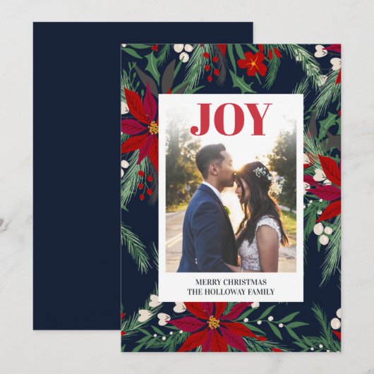 Joy Christmas chique bloemen poinsettia patroon fo Feestdagenkaart (Voorkant / Achterkant)