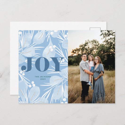 Joy Christmas Design Blauw Feestdagenkaart (Voorkant / Achterkant)