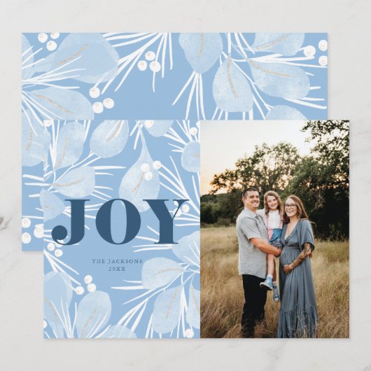 Joy Christmas Design Blauw Feestdagenkaart (Voorkant / Achterkant)