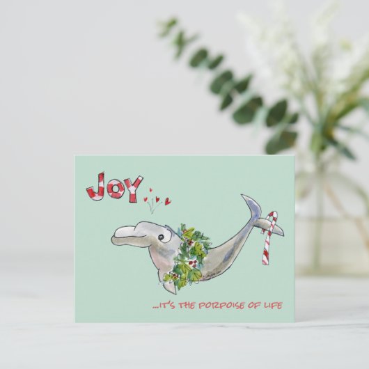 Joy Christmas Dolphin Bruinvis van het Leven Feestdagenkaart (Staand voorkant)