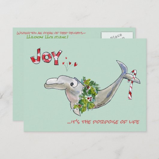 Joy Christmas Dolphin Bruinvis van het Leven Feestdagenkaart (Voorkant / Achterkant)