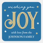 Joy Christmas Feestelijke Typografie Custom Name B Vierkante Sticker (Voorkant)