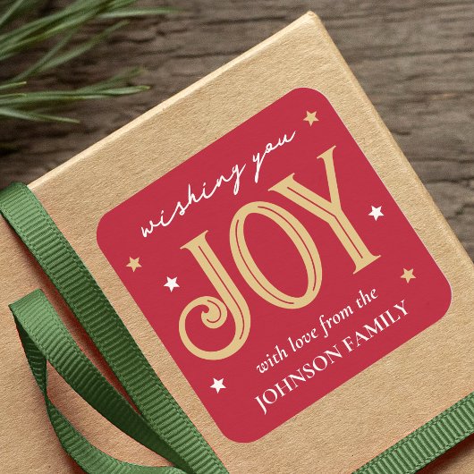 Joy Christmas Feestelijke Typografie Custom Name R Vierkante Sticker