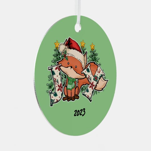 Joy Christmas Fox Metalen Ornament (Voorkant Rechts)