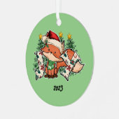 Joy Christmas Fox Metalen Ornament (Voorkant links)