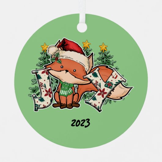 Joy Christmas Fox Metalen Ornament (Voorkant)