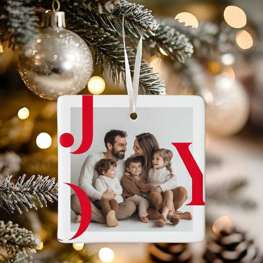 JOY Christmas | Gepersonaliseerde familiefoto Keramisch Ornament