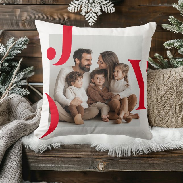 JOY Christmas | Gepersonaliseerde familiefoto Kussen (Creator heeft geüpload)
