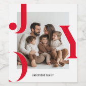 JOY Christmas | Gepersonaliseerde Vakantiefoto Cad Wijn Etiket (Enkel label)