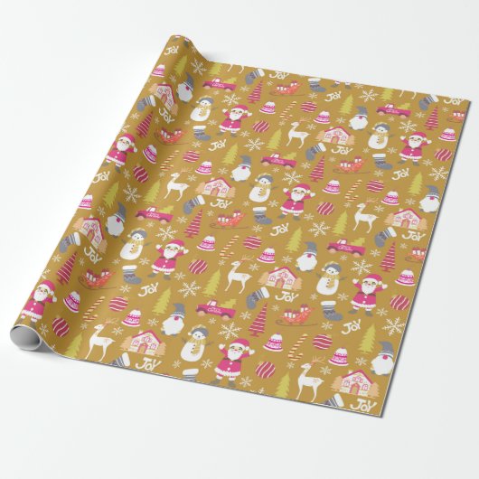 Joy Christmas Gold Cadeaupapier (Uitgerold)