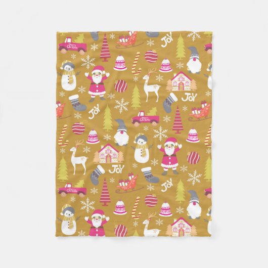 Joy Christmas Gold Fleece Deken (Voorkant)
