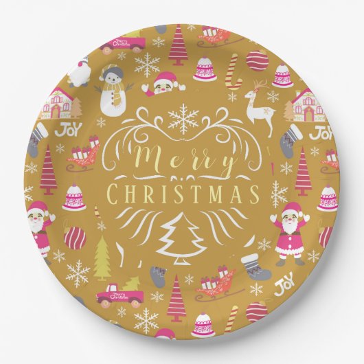 Joy Christmas Gold Papieren Bordje (Voorkant)