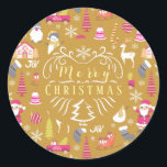 Joy Christmas Gold Ronde Sticker<br><div class="desc">Vrolijk kerstontwerp.</div>