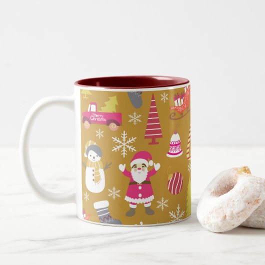 Joy Christmas Gold Tweekleurige Koffiemok (Met donut)